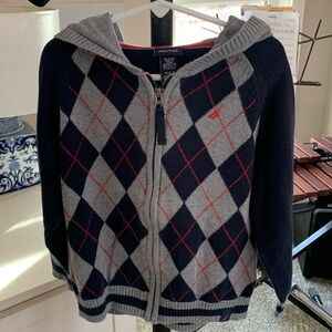 Boys S Nautical zip hooded argyle sweater